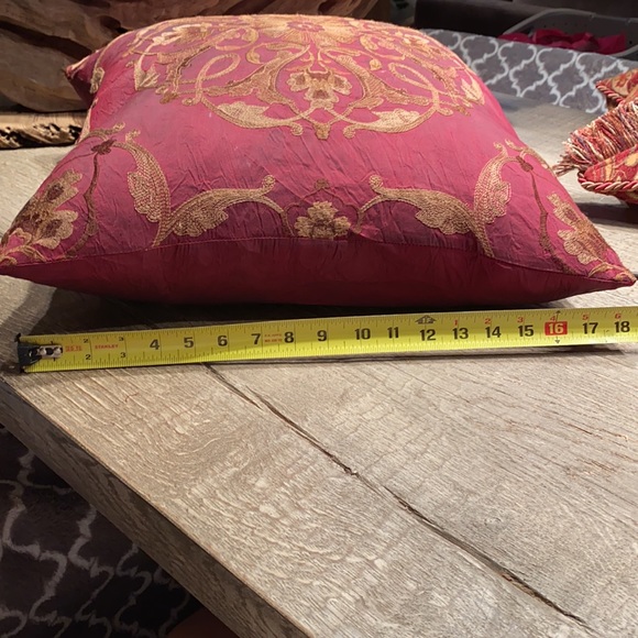 Red and tan silk down feather pillow - Picture 7 of 7